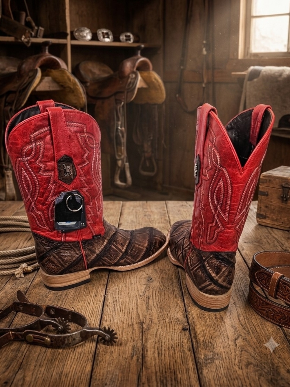 Rock'em Two-Tone Brown & Red Western Cowboy Boots